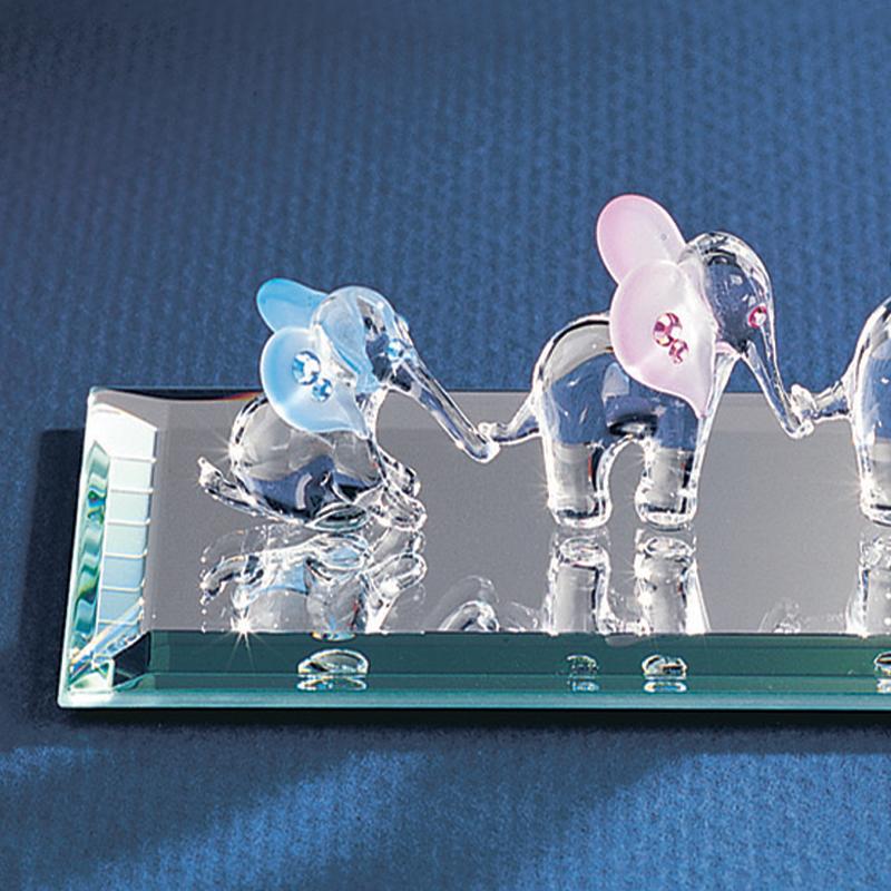 Glass Baron Elephants Figurine with Crystals Accents