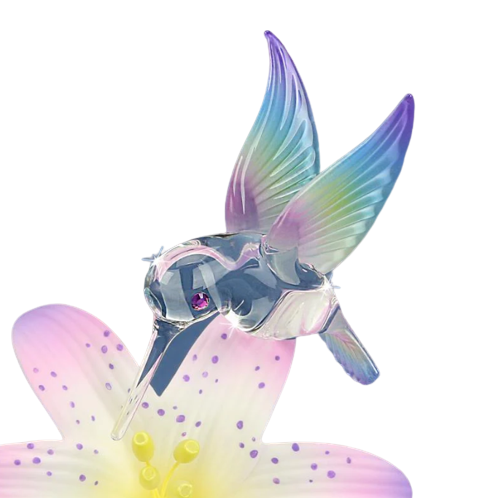 Glass Baron Hummingbird on Lavender Lily Collectible Figurine