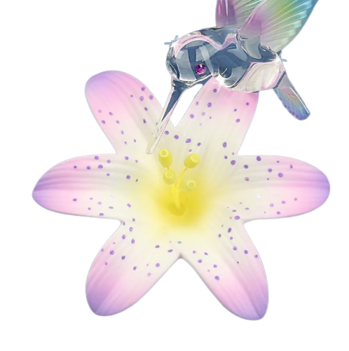 Glass Baron Hummingbird on Lavender Lily Collectible Figurine