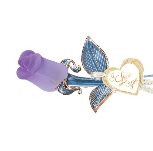 Glass Lavender Rose Figurine I Love You Accented with 22Kt Gold