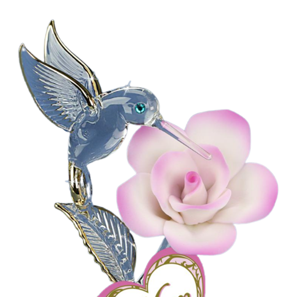 Glass Baron Hummingbird & Rose “I Love You Mom” with Crystals Accents