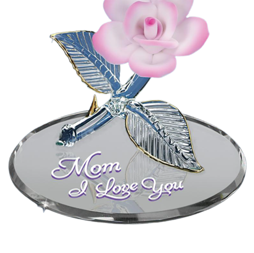 Glass Butterfly Figurine Mom I Love You with Crystal Accents