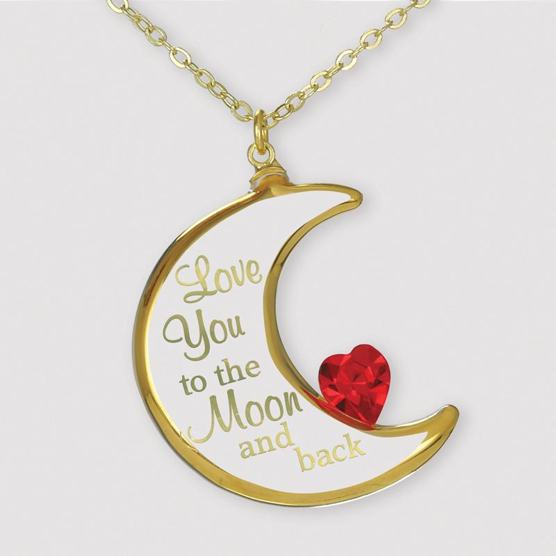 Glass Moon-shaped Necklace Accented with Red Heart