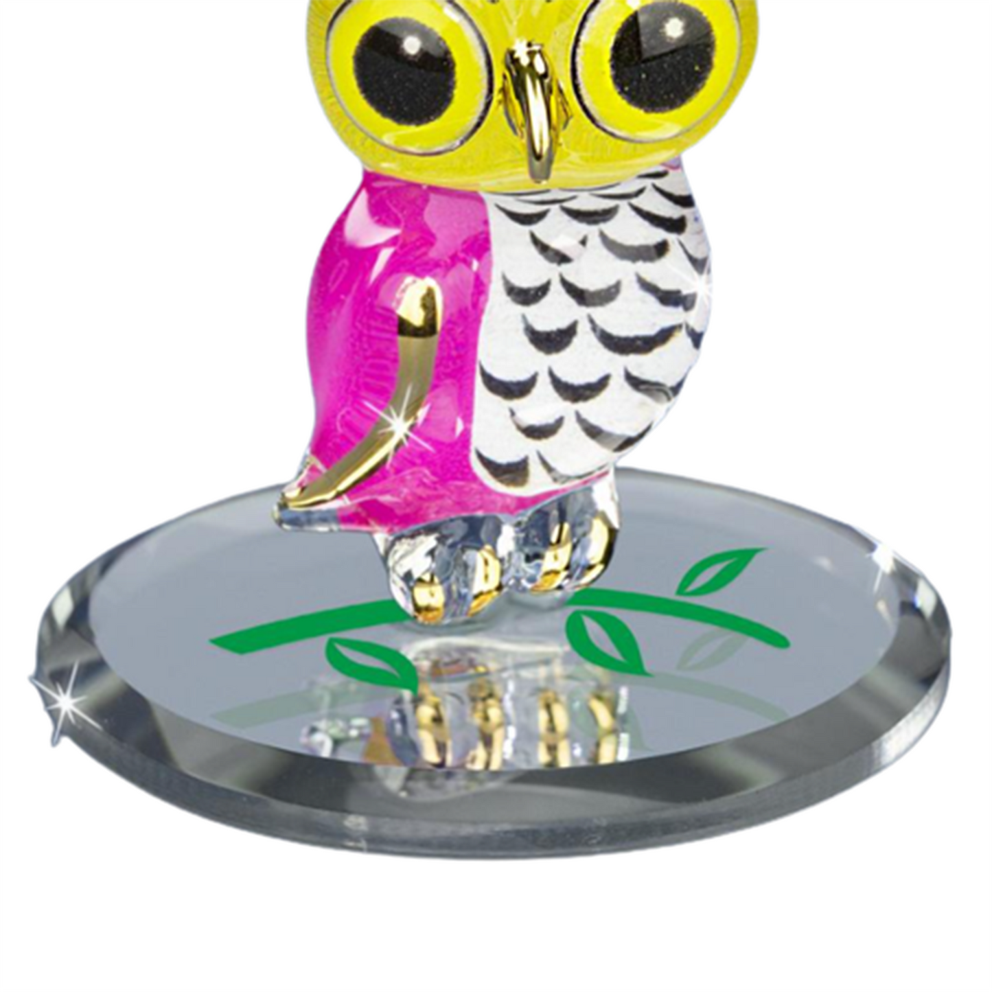 Glass Owl Owlet Statue Collectible Figurine with 22kt Gold Accents