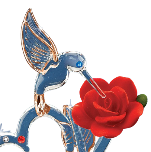 Hummingbird of Love Glass Figurine with Crystals Accents