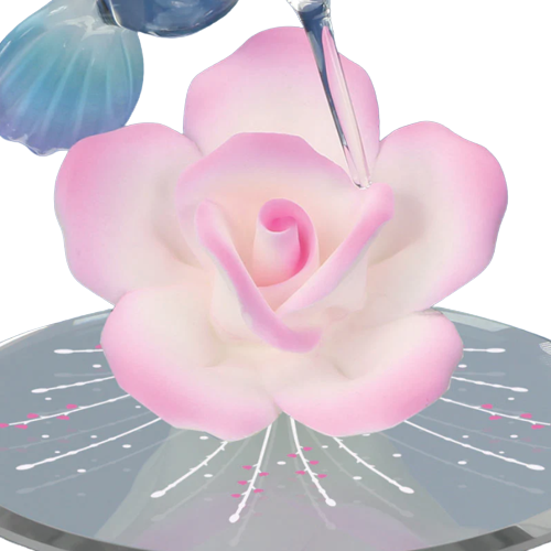 Glass Pastel Hummingbird & Pink Rose Figurine w/ Crystal Accents