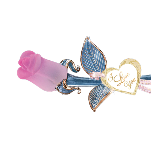Glass Pink Rose Figurine I Love you with 22Kt Gold Accents