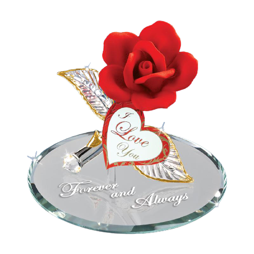 Glass Red Rose I Love You Figurine, Forever and Always Gifts for Wife, Girlfriend, Mom, Romantic Gift for Her, Anniversary Gifts