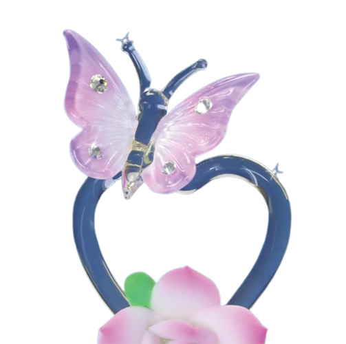 Butterfly Rose Glass Figurine Gift for Mom | Pink Flower Decor Romantic Gift Idea Home Accent